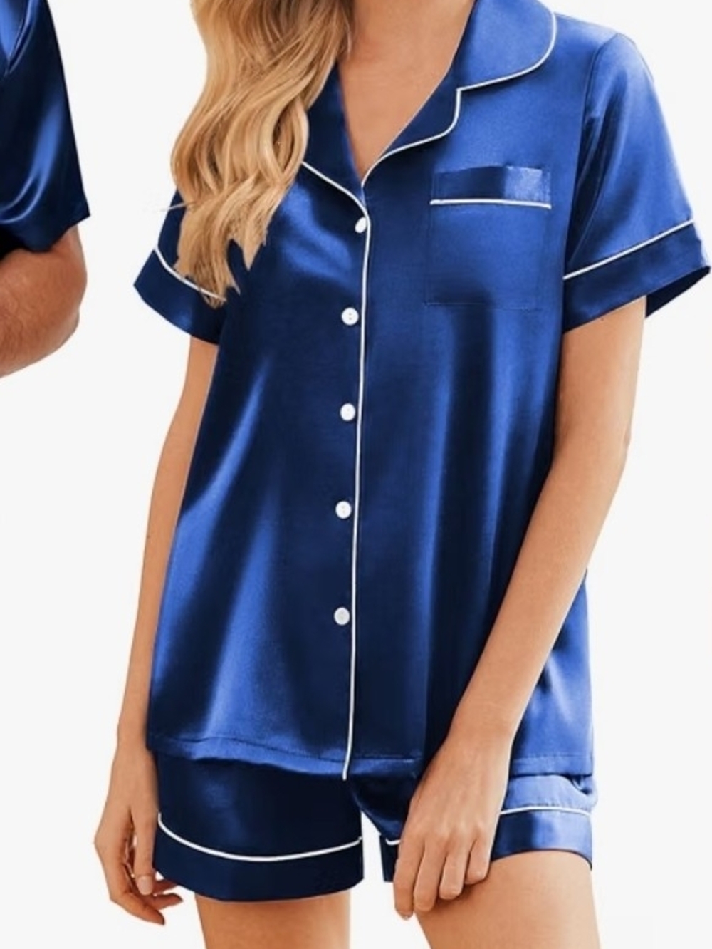 Satin Short Sleeve Pajama Set - Blue
